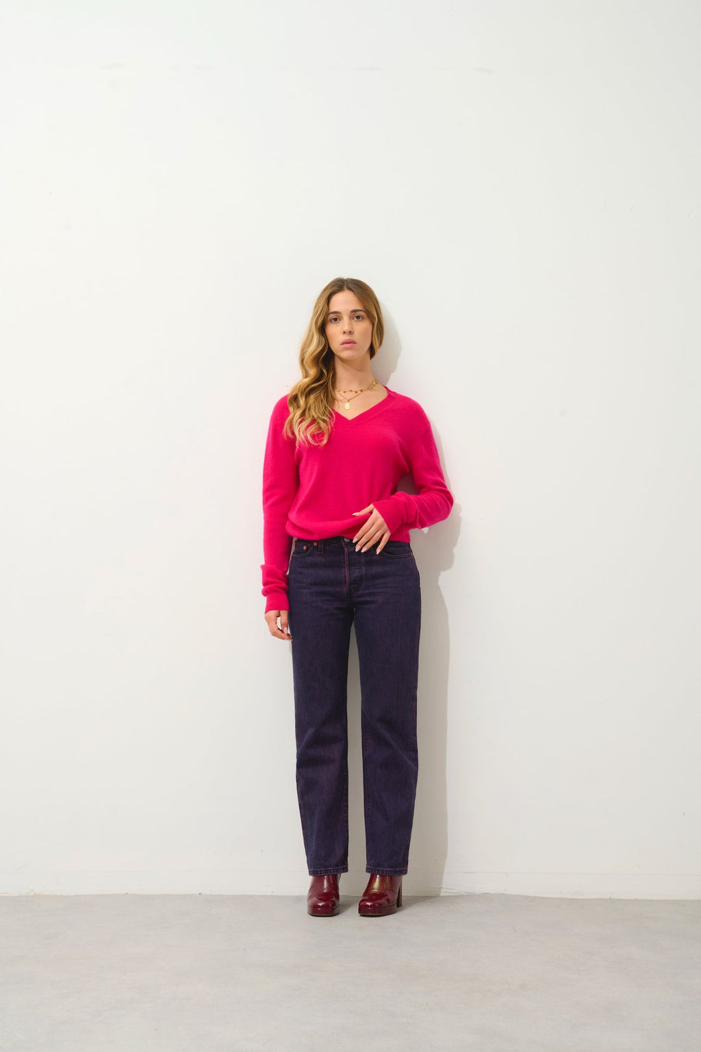 Jersey Cuello Pico - Gardoria - Fucsia