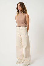 Sleeveless Roll-Neck Jumper - Capucin - Camel Chiné