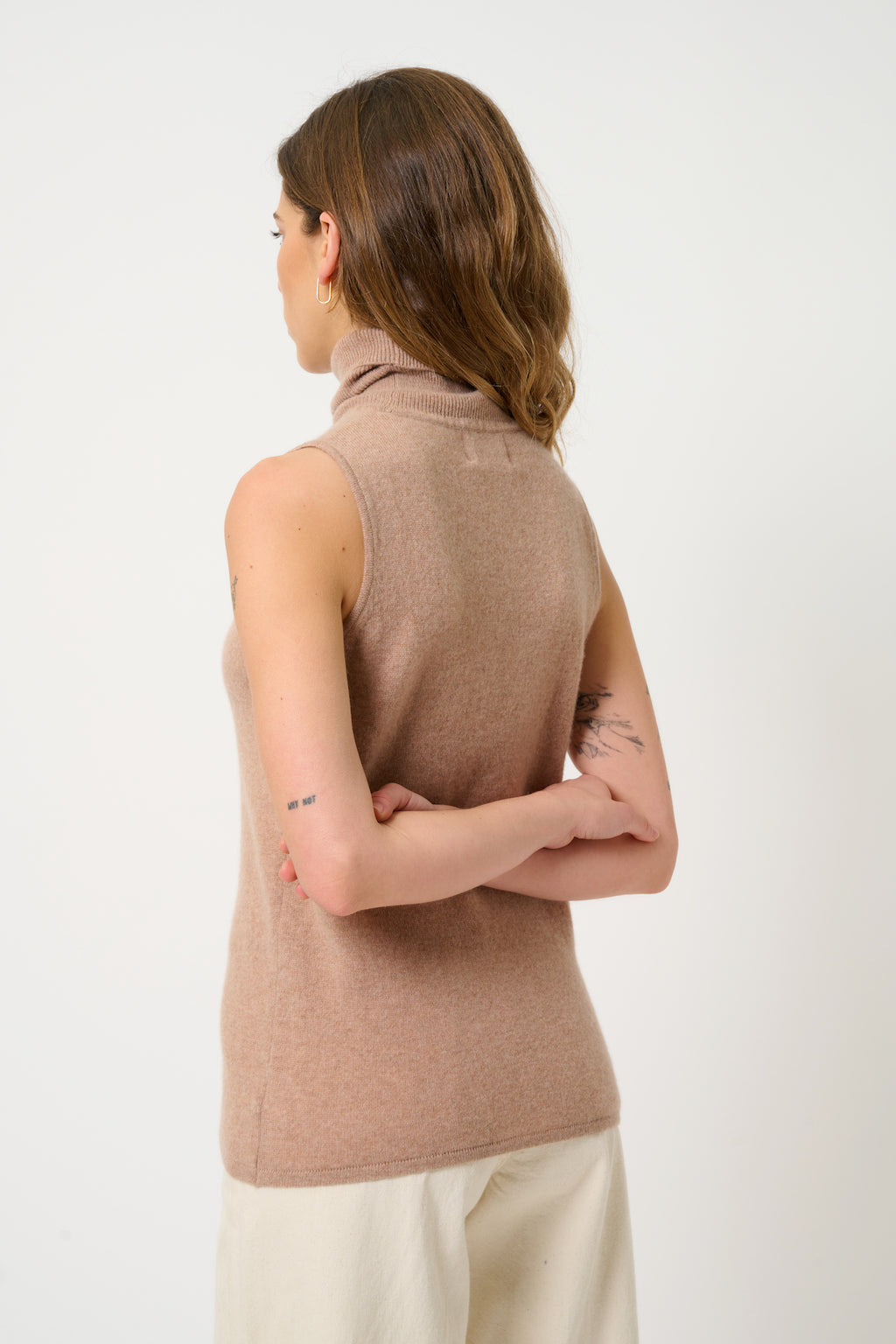 Sleeveless Roll-Neck Jumper - Capucin - Camel Chiné