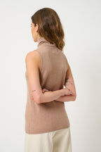 Sleeveless Roll-Neck Jumper - Capucin - Camel Chiné