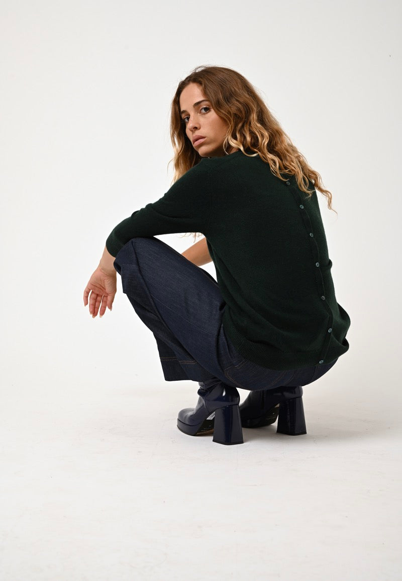 Round-Neck Button-Back Jumper - Estaris - Cyprès