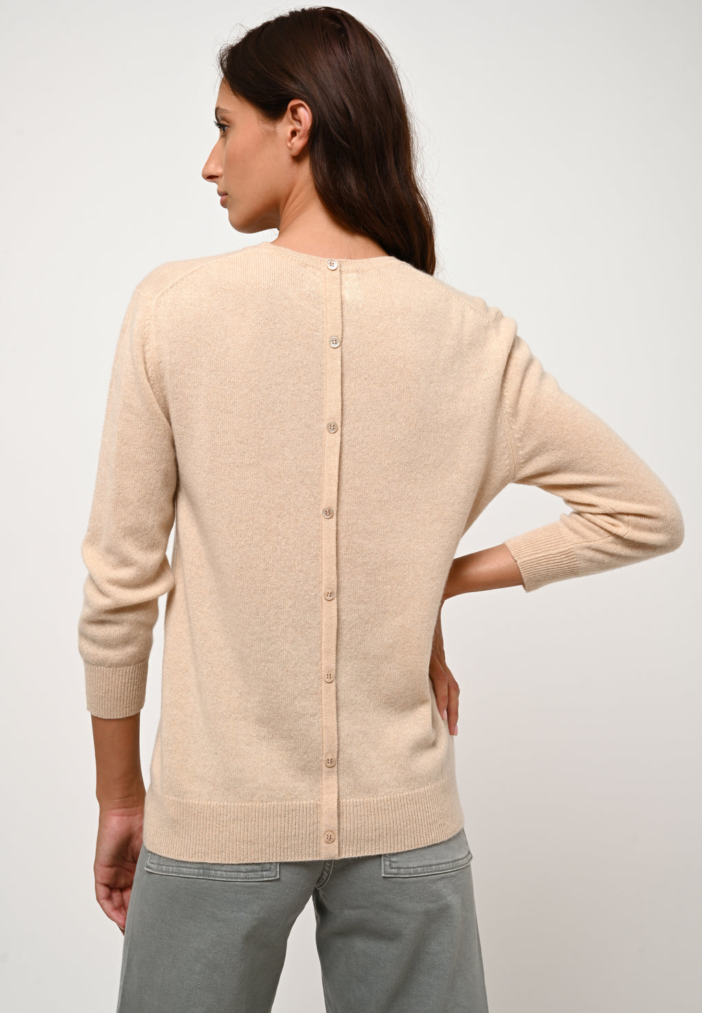 Back-Buttoned Crew-Neck Jumper - Estaris - Sand