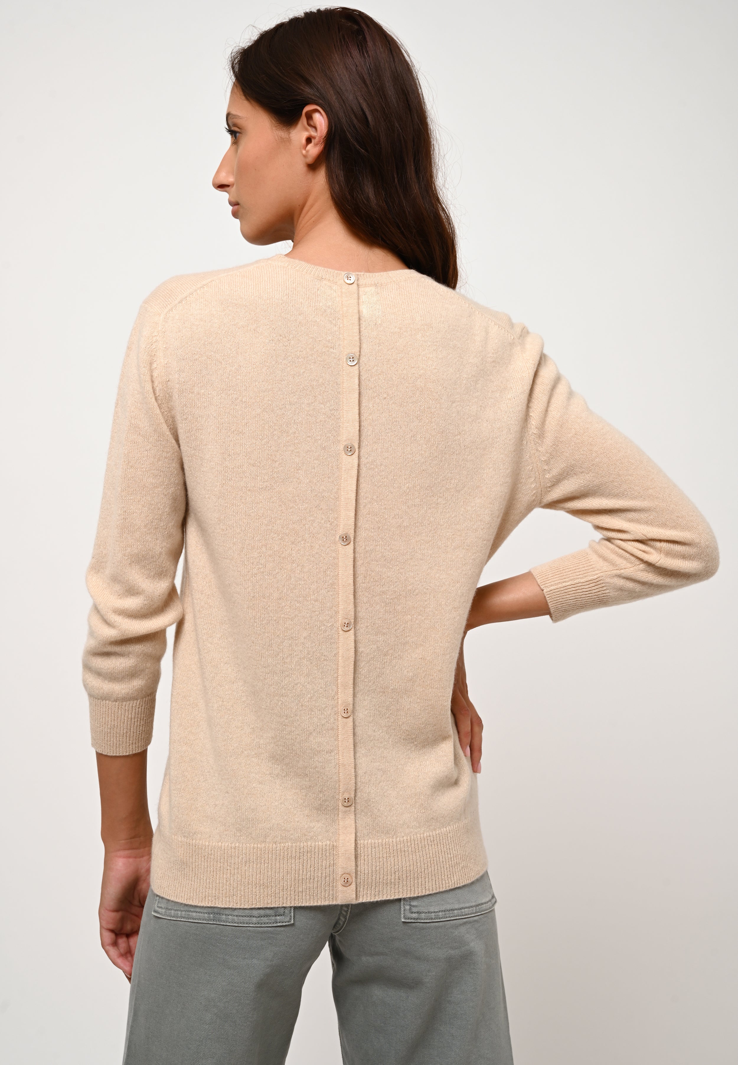 Back-Buttoned Crew-Neck Jumper - Estaris - Sand