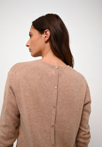 Jersey Cuello Redondo Abotonado Espalda Estaris - Camel Chiné - 100% Cachemira - 2 Hilos
