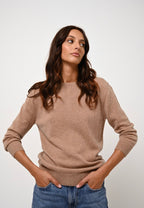 Jersey Cuello Redondo Abotonado Espalda Estaris - Camel Chiné - 100% Cachemira - 2 Hilos