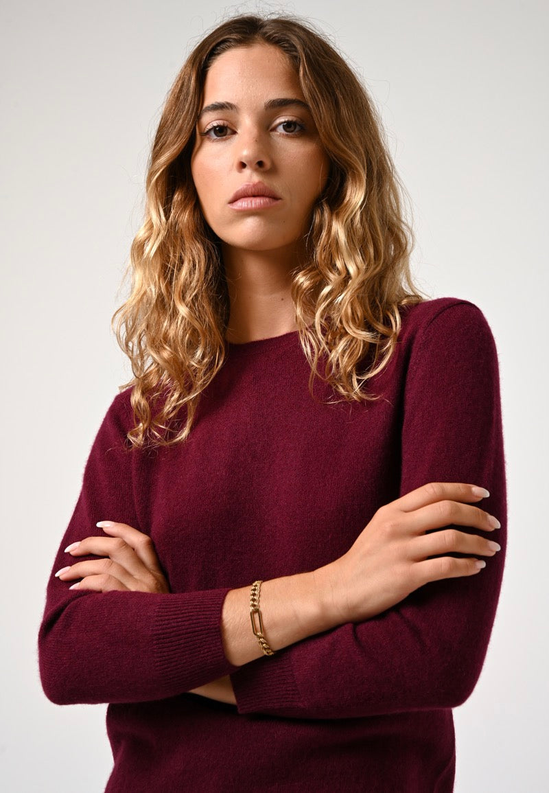 Pull Col Rond Boutonné Dos - Estaris - Bordeaux