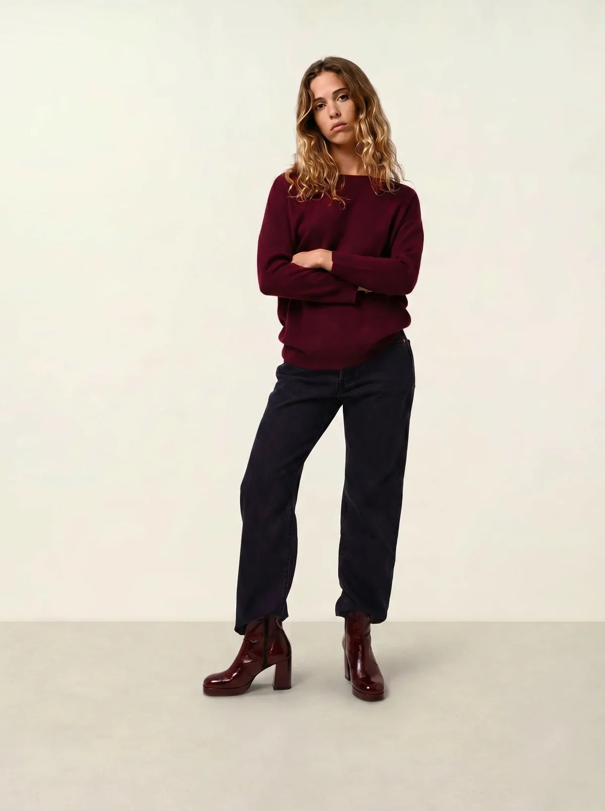Sweter z rękawami nietoperz - Goléon - Bordowy