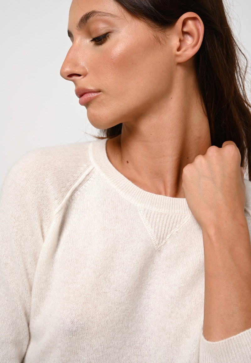 Jersey de cuello redondo Etret - Marfil - 100% Cachemira de 2 hilos