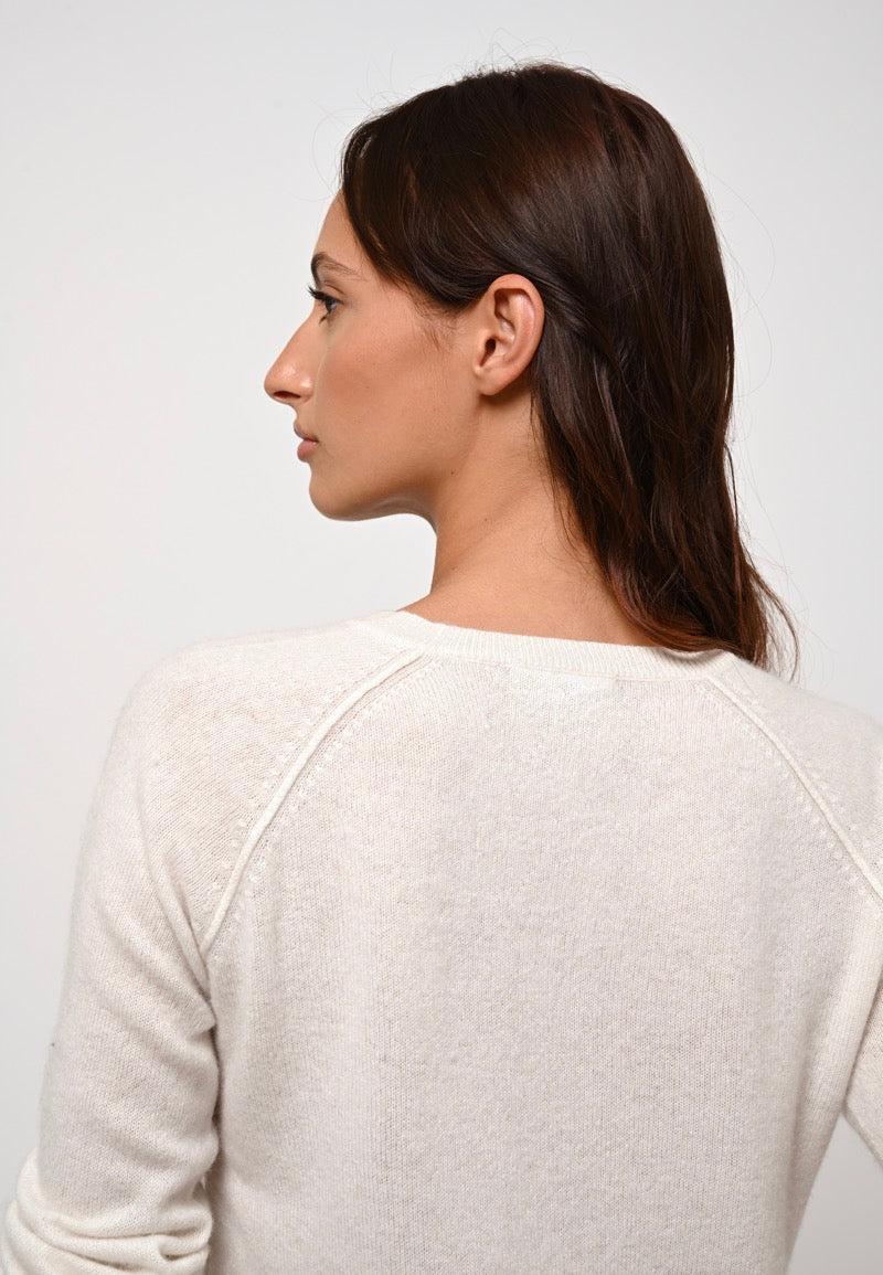 Jersey de cuello redondo Etret - Marfil - 100% Cachemira de 2 hilos