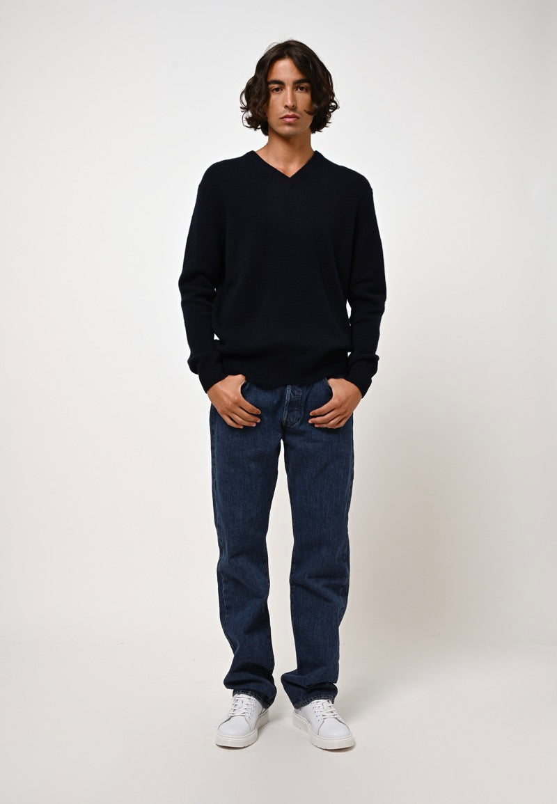 Pull Col V 4 Fils - Victor - Navy
