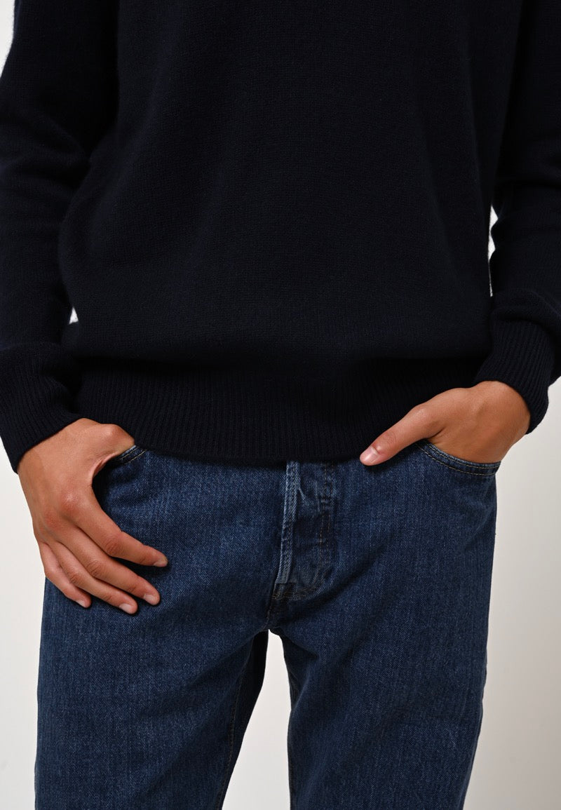 Pull Col V 4 Fils - Victor - Navy