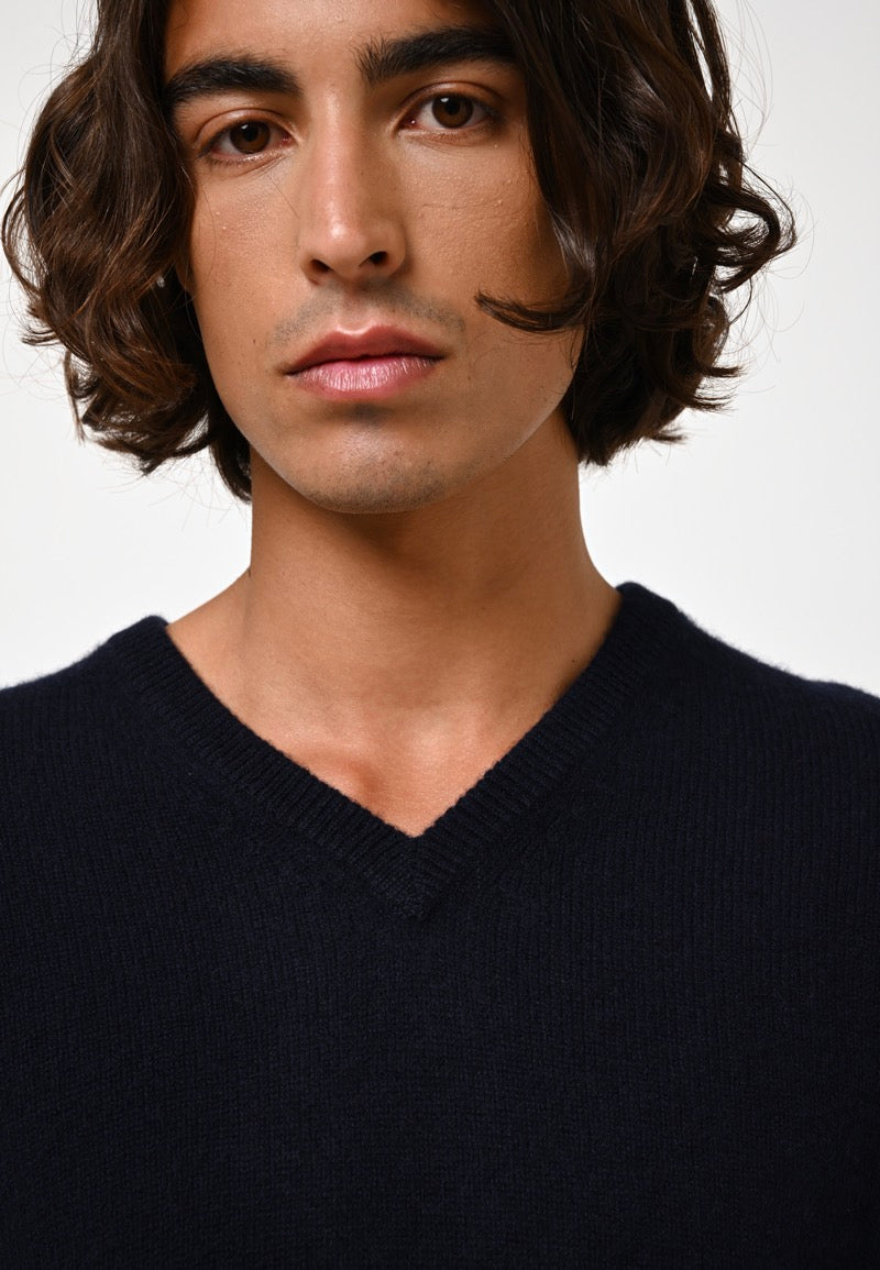 Pull Col V 4 Fils - Victor - Navy