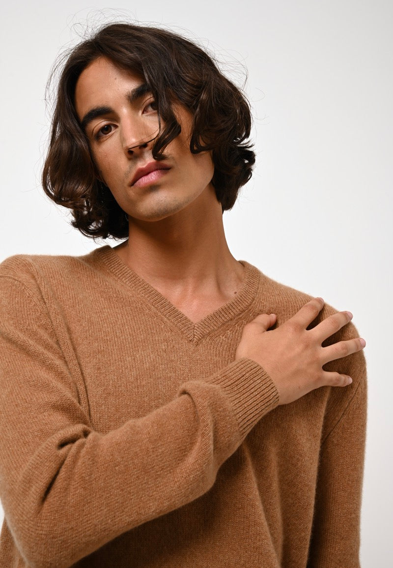 Jersey de cuello en V de 4 hilos - Victor - Avellana