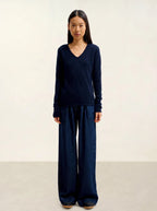 Pull Col V 4 Fils - Chelsea - Bleu Marine