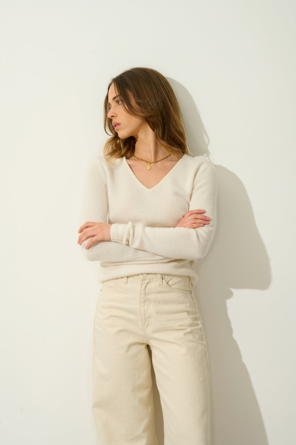 V-Neck 4-Ply Jumper - Chelsea - Ivory