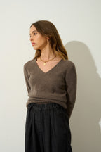 V-Neck 4-Ply Jumper - Chelsea - Taupe Chiné