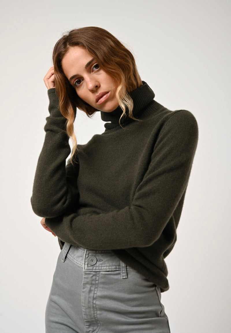 Pull Col Roulé 4 Fils - Linda - Kaki