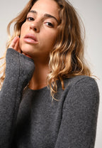 Round Neck 4-Ply Jumper - Ivy - Marl Anthracite