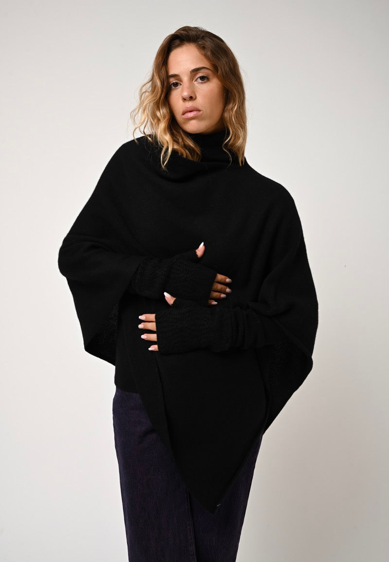 Poncho 4 Fils Meryl - Noir - 100% Cachemire 4 Fils