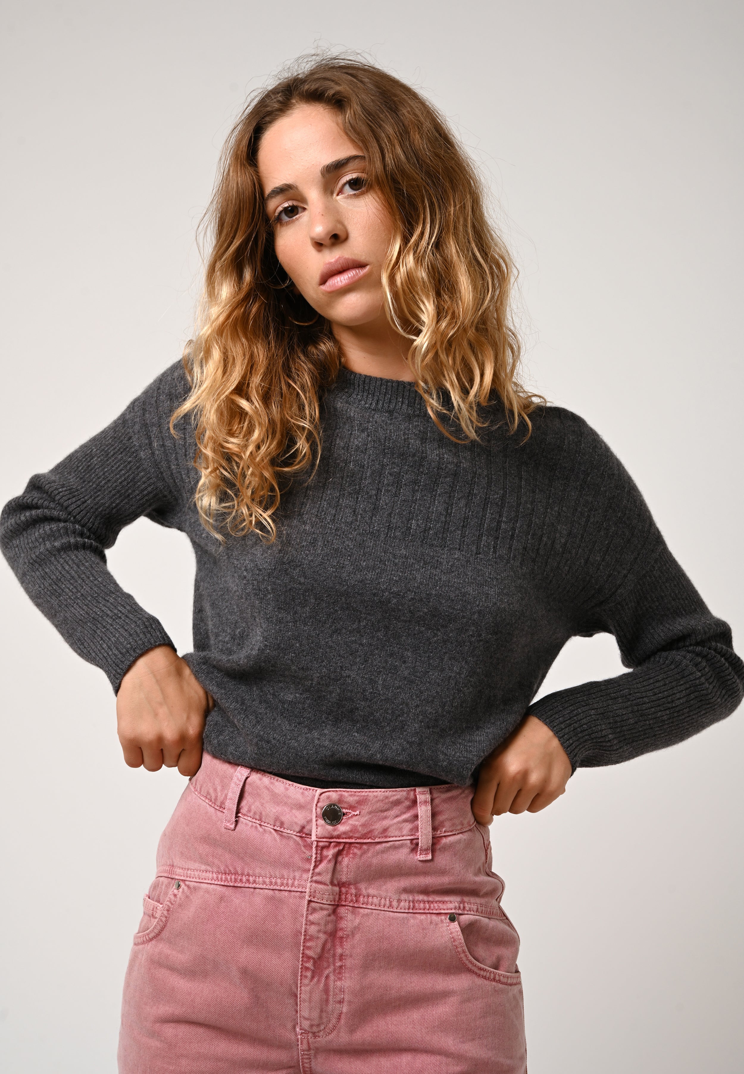 Pull Col Rond Daria - Anthracite Chiné - 100% Cachemire 2 Fils