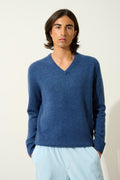V-Neck Jumper 4-Ply - Victor - Ocean Chiné