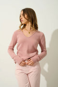 Chelsea V-Neck 4-Ply Jumper - Rose Wood - 100% 4-Ply Cashmere - Women