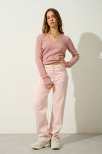 Chelsea V-Neck 4-Ply Jumper - Rose Wood - 100% 4-Ply Cashmere - Women