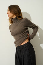 Jersey de Cuello Alto de 4 Hilos - Linda - Marrón