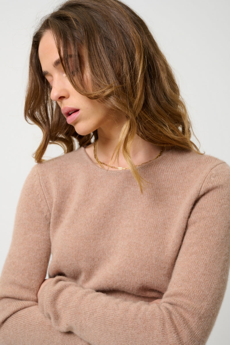 4-Ply Round-Neck Jumper - Ivy - Marl Camel