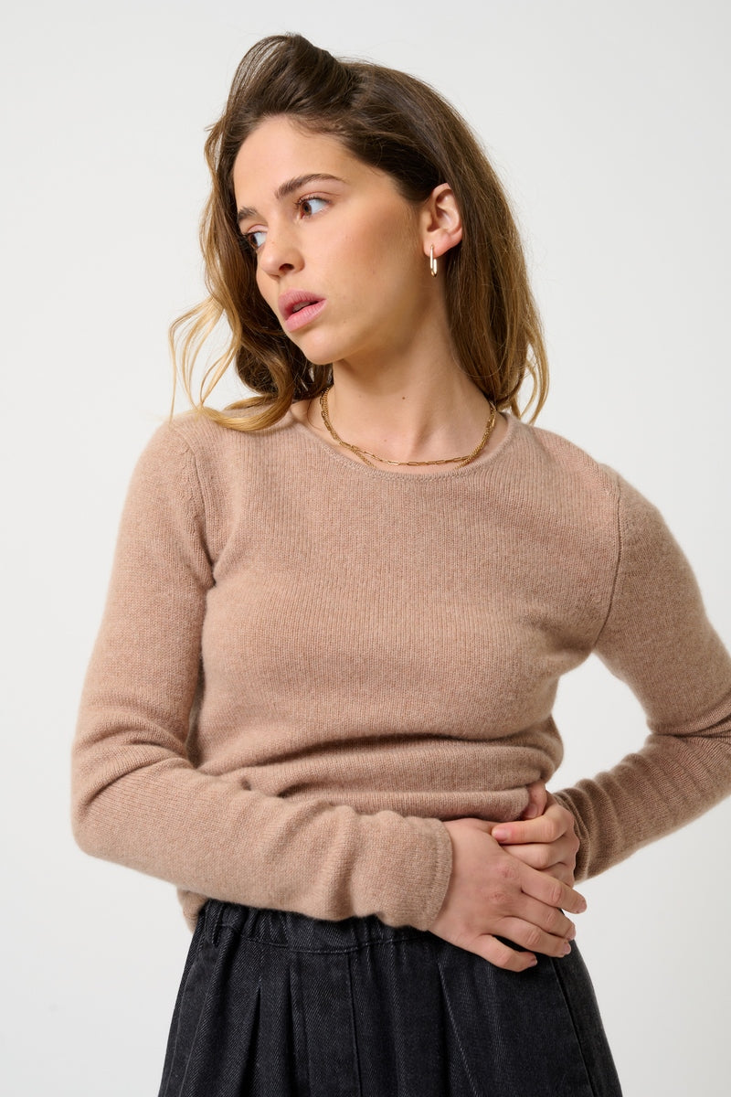 4-Ply Round-Neck Jumper - Ivy - Marl Camel