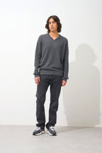 V-Neck Jumper - Timeo - Heathered Anthracite