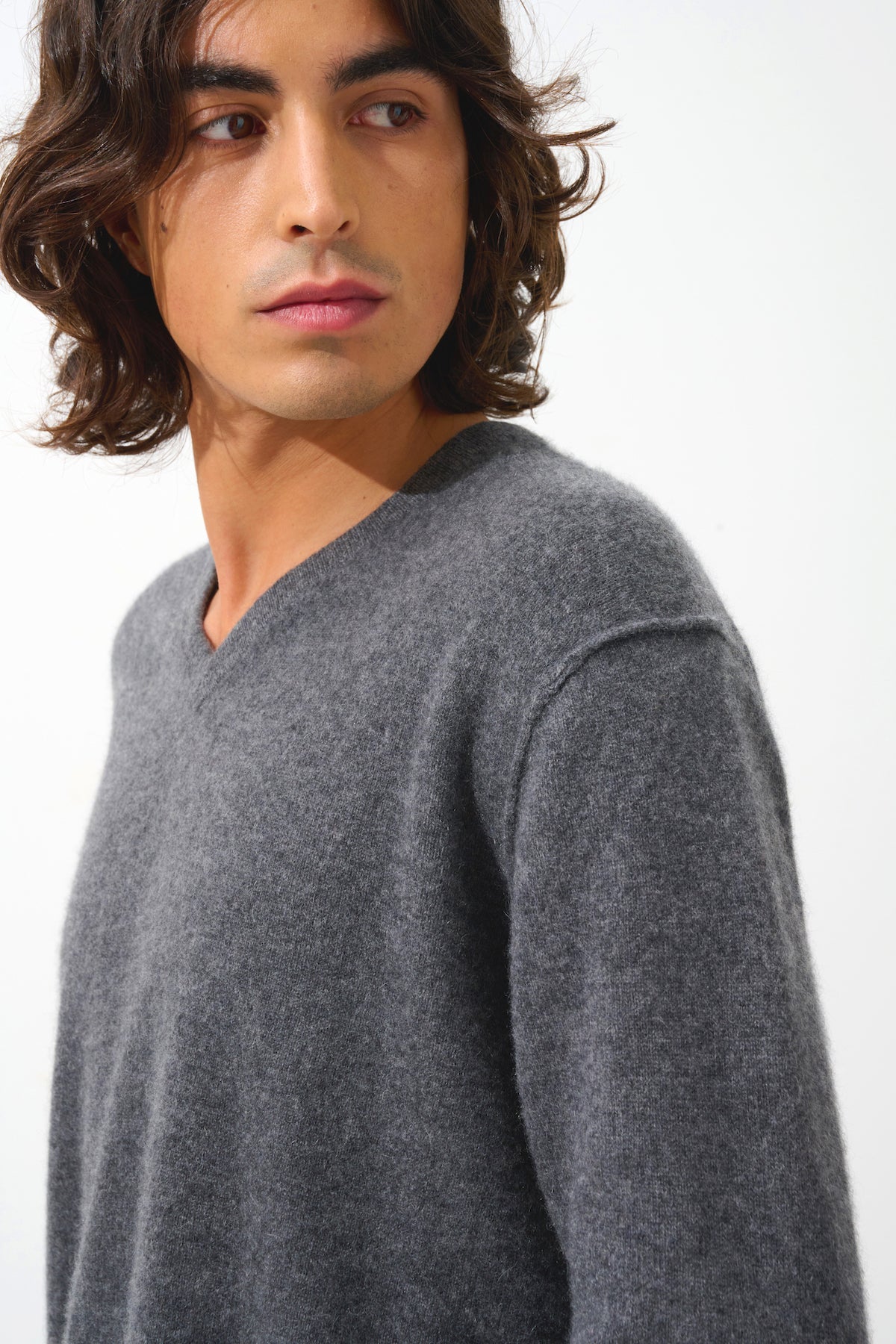 V-Neck Jumper - Timeo - Heathered Anthracite