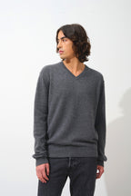 V-Neck Jumper - Timeo - Heathered Anthracite