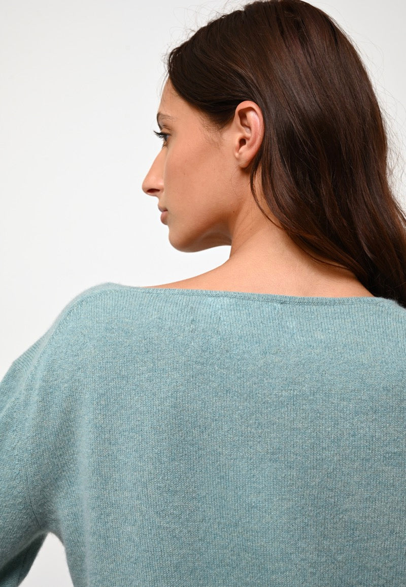 Pull Col Bateau Lanfon - Vert ChinÉ - 100% Cachemire 2 Fils