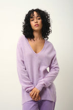 Pull Col V Devant Et Dos - Giegn - Mauve Chiné
