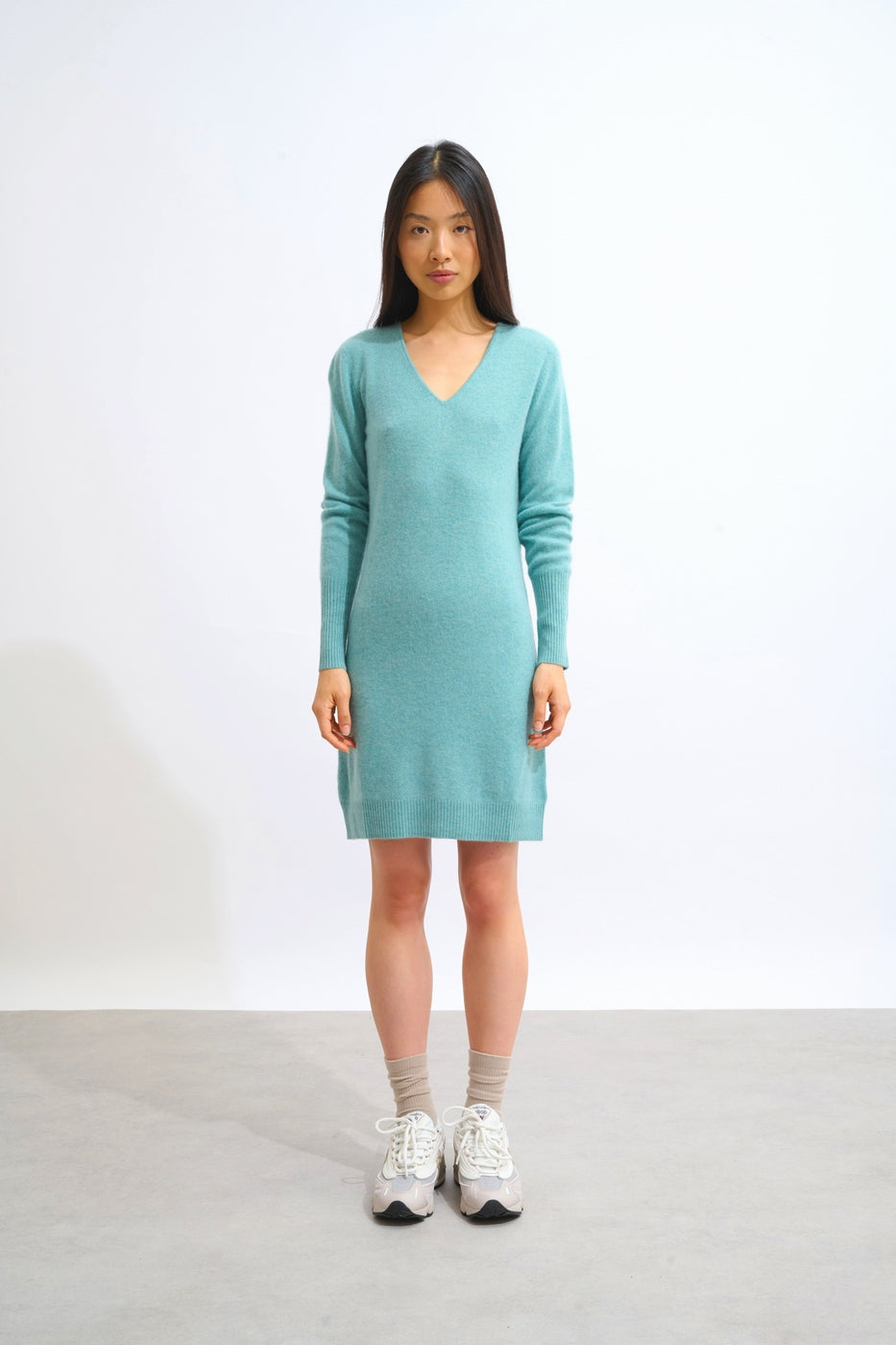 V-Neck Dress - Capelet - Green Marl