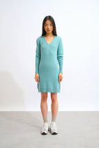 V-Neck Dress - Capelet - Green Marl