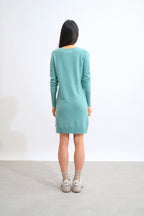 V-Neck Dress - Capelet - Green Marl