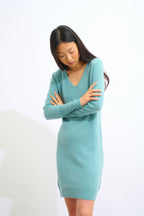 V-Neck Dress - Capelet - Green Marl