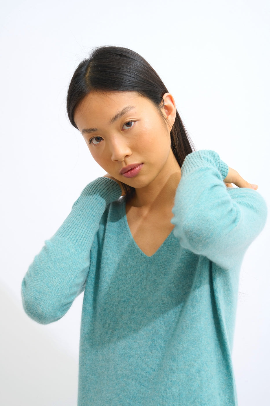 V-Neck Dress - Capelet - Green Marl