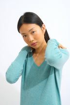 V-Neck Dress - Capelet - Green Marl