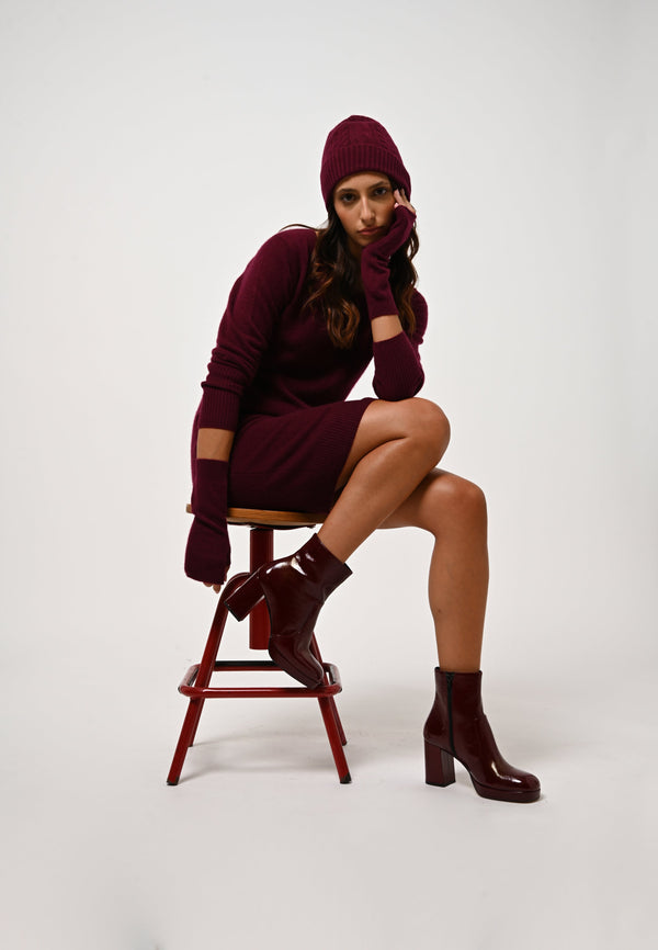 Bonnet - 100% Cachemire 4 Fils - Bordeaux