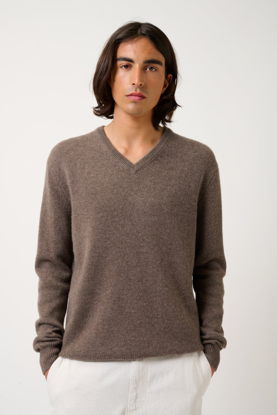 Pull Col V 4 Fils - Victor - Taupe Chiné