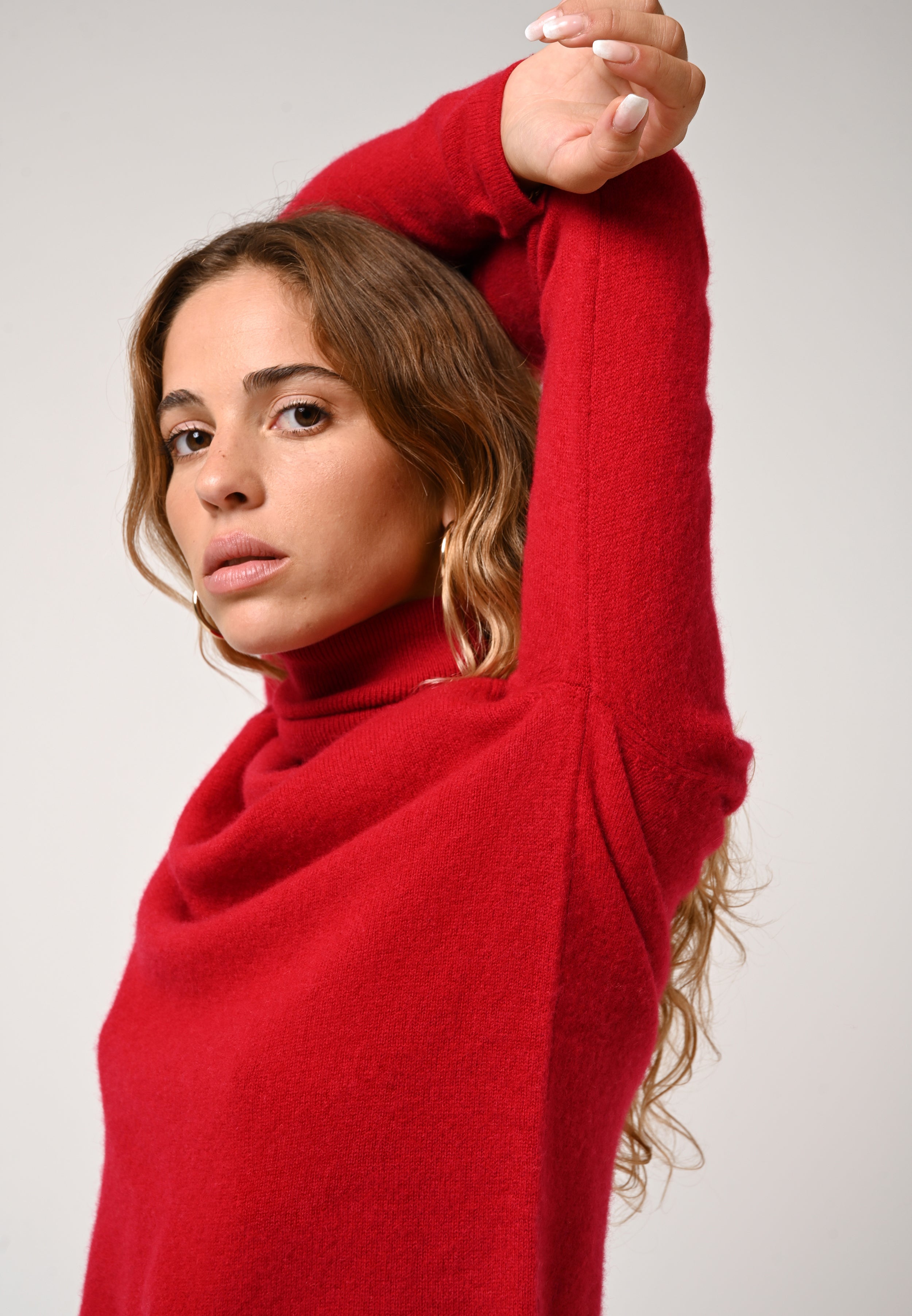 Pull Col Roulé Bise - Framboise - 100% Cachemire 2 Fils - Femme