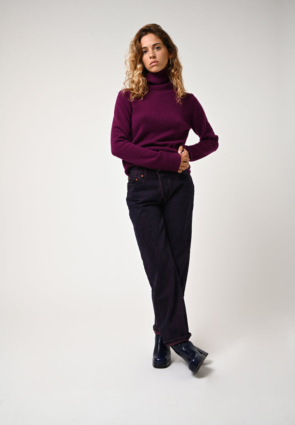 4-Ply Roll-Neck Jumper - Linda - Plum