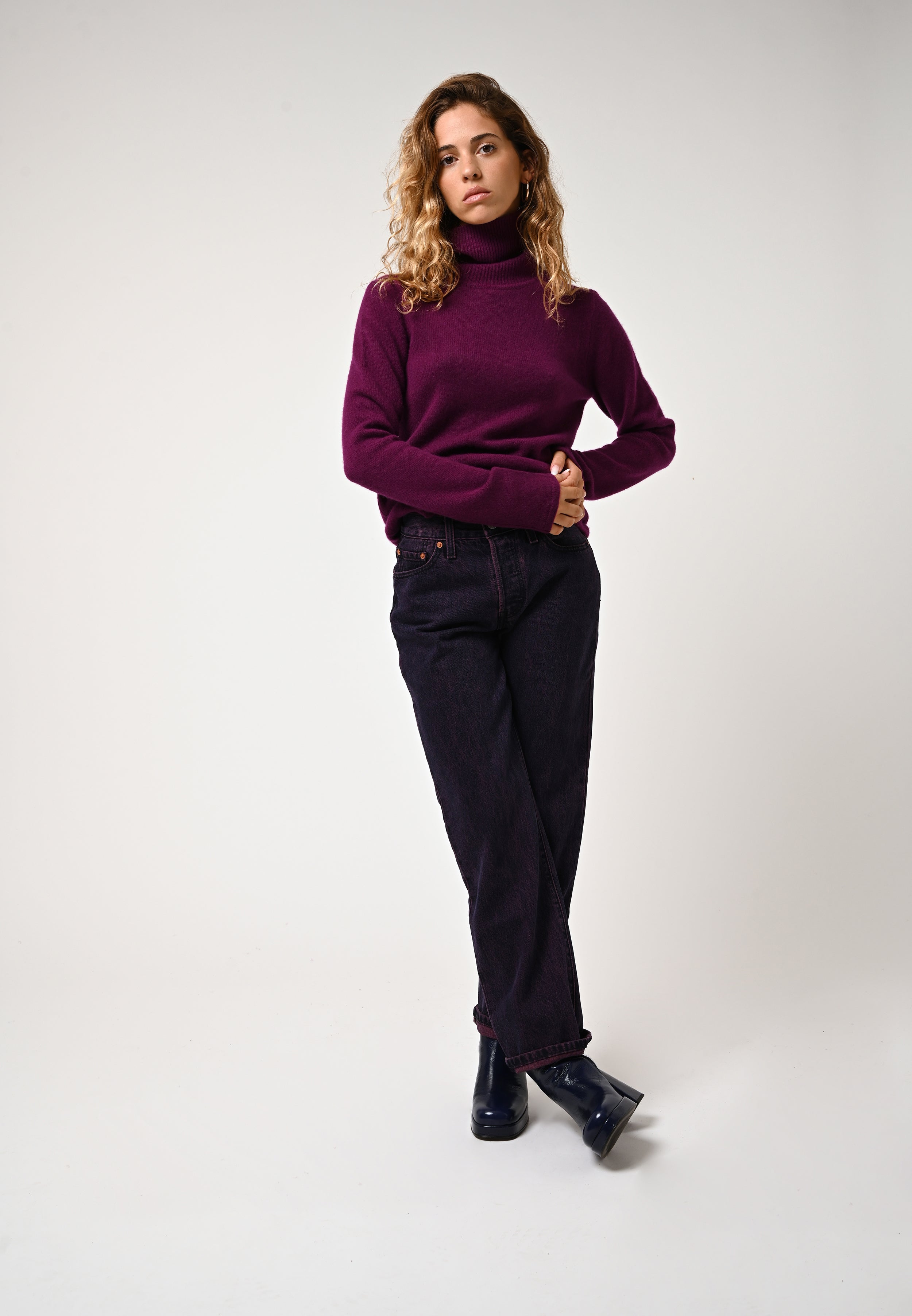 4-Ply Roll-Neck Jumper - Linda - Plum