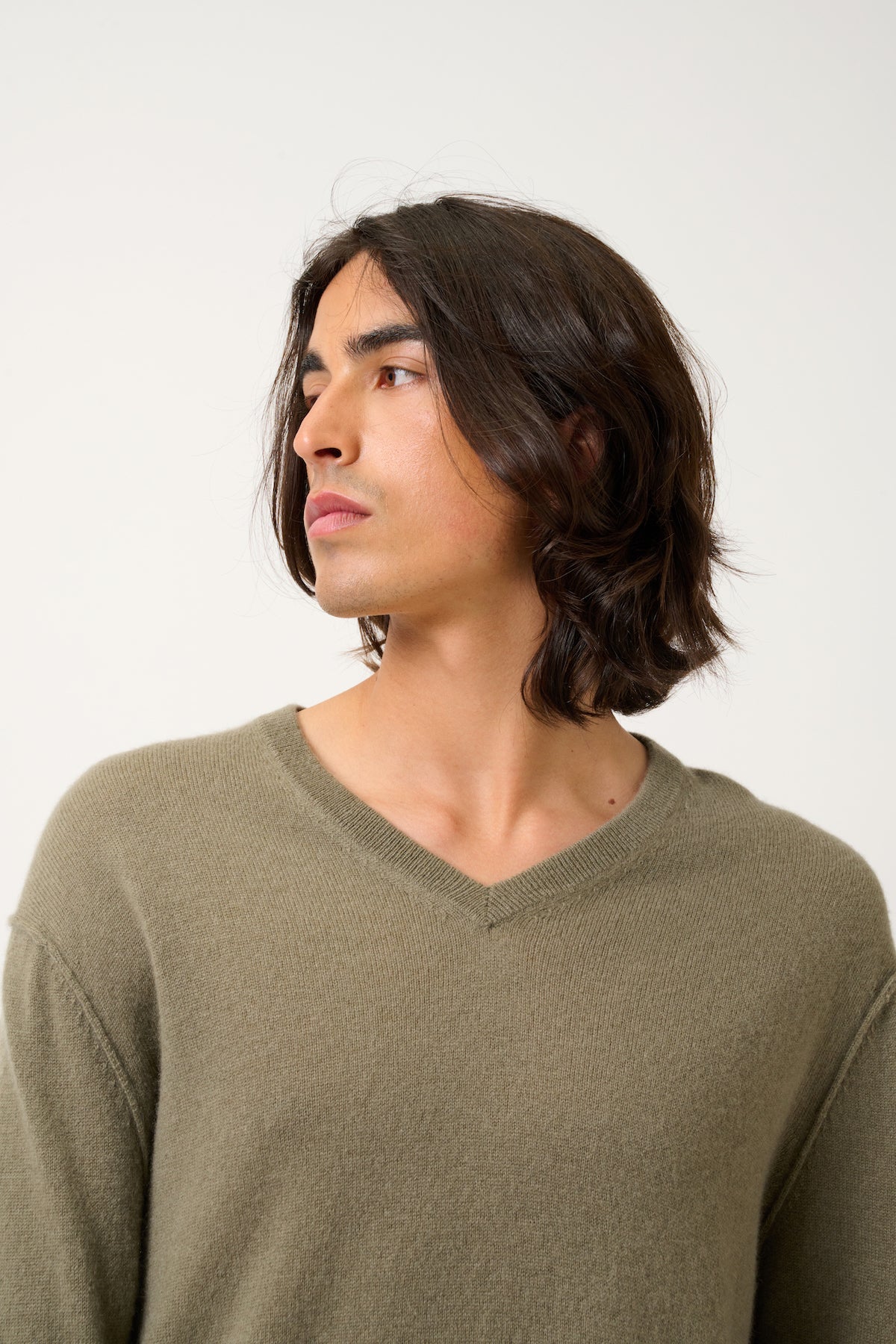 Pull Col V Timeo - Army - 100% Cachemire 2 Fils - Homme