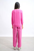 Round-Neck Button-Back Jumper - Estaris - Pink
