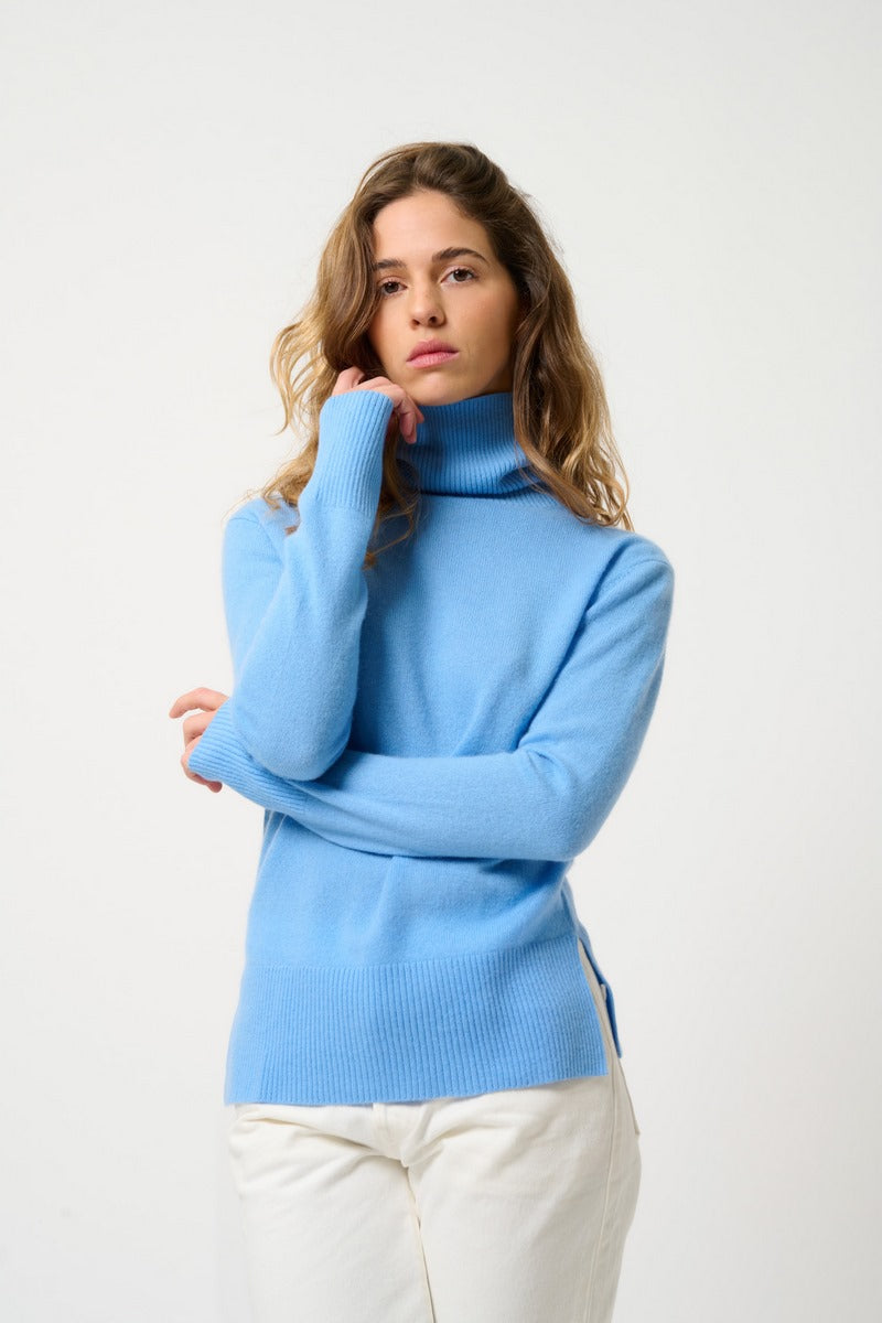 Pull Col Roulé - 100% Cachemire 2 Fils - Baby Blue - Femme