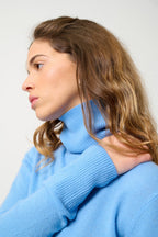 Pull Col Roulé - 100% Cachemire 2 Fils - Baby Blue - Femme